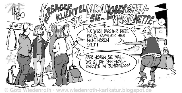 Karikatur_Debatte Bundestag_Rap_Beschimpfung